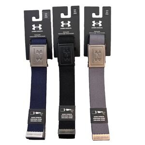 3 NEW Under Armour UA Men's Golf Reversible Stretch Webbing Belt Blue Black Gray
